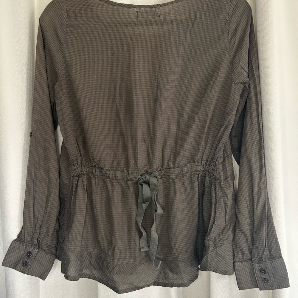 Freebird Green Long Sleeve Subtle Plaid Metallic Detail Military Top Cotton - Picture 2 of 4
